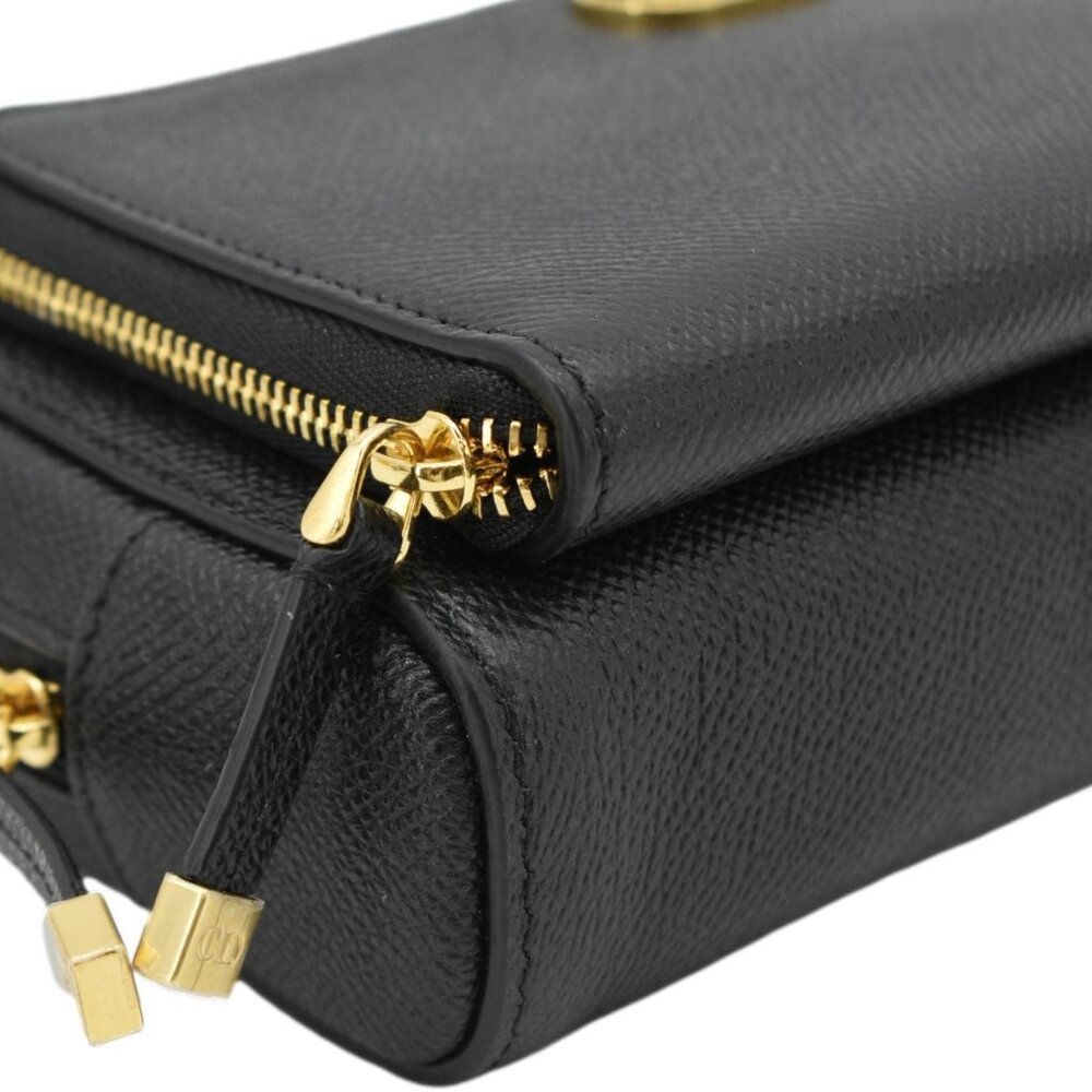 CHRISTIAN DIOR  Caro Grained Leather Double Pouch Crossbody Bag Black - Picture 9 of 12